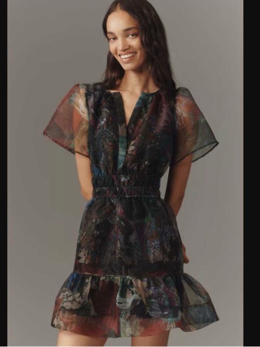 New M By Anthropologie
Somerset short-sleeve organza mini dress in Burgundy